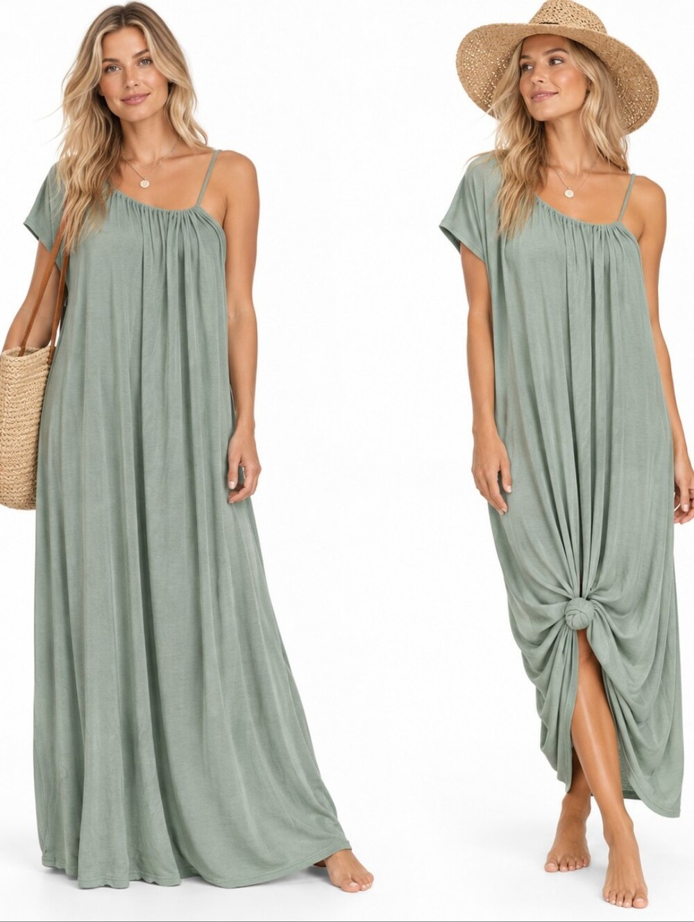 Free People Beach Oversized Maxi Dress XS Sage Ribbed Boho Coastal Resort USA